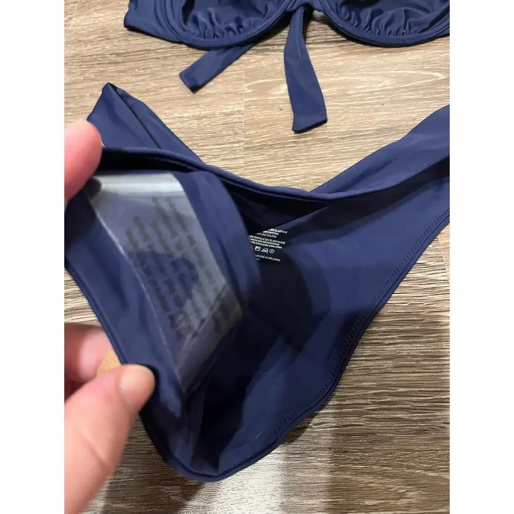 Quince Italian Demi Bikini Top and High Leg Bikini Bottom in Deep Navy Size S